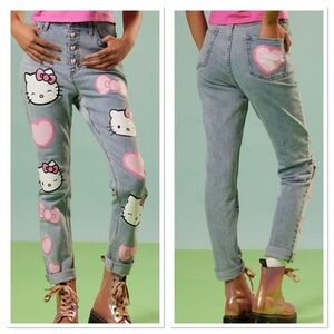 Hello Kitty Hearts Mom Jeans Light Blue Pink Accents Sz 13